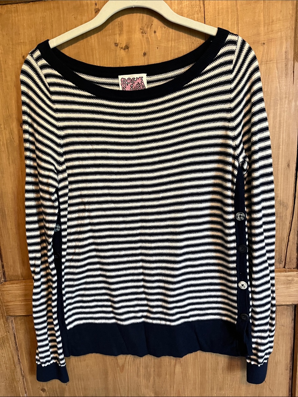 Anthropologie Navy & White Striped Scoop Neck Sweater